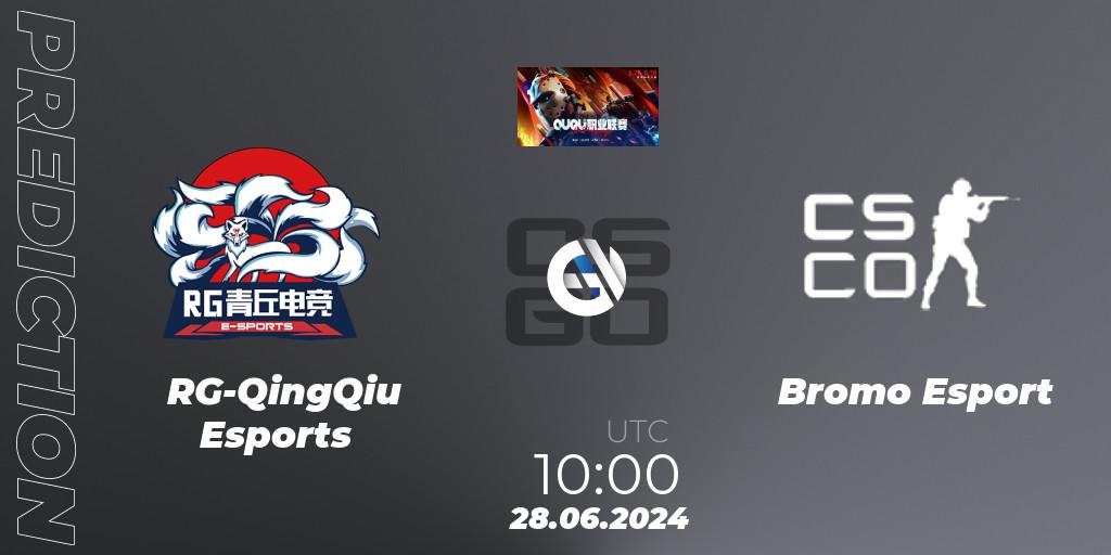 RG-QingQiu Esports contre Bromo Esport : prédiction de match. 28.06.2024 at 10:00. Counter-Strike (CS2), QU Pro League