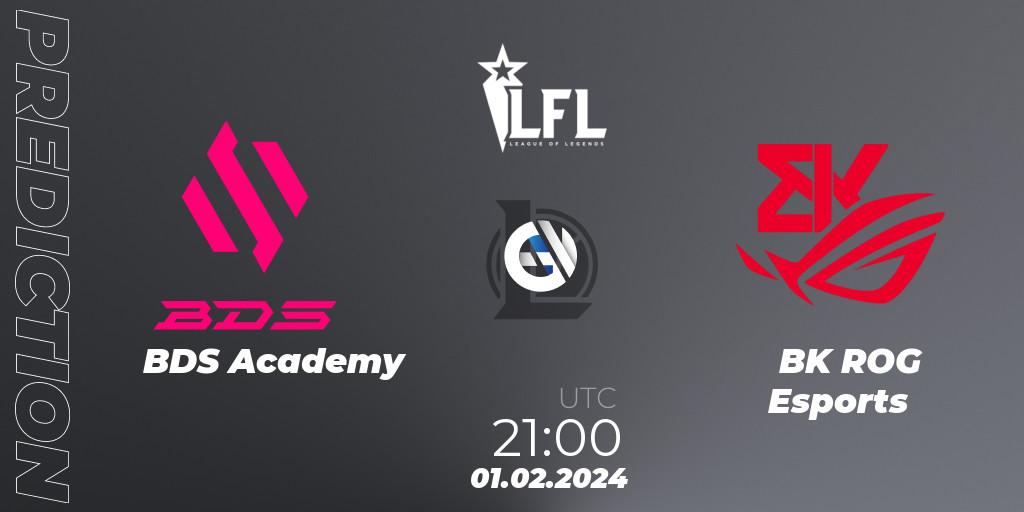 BDS Academy contre BK ROG Esports : prédiction de match. 01.02.2024 at 21:00. LoL, LFL Spring 2024