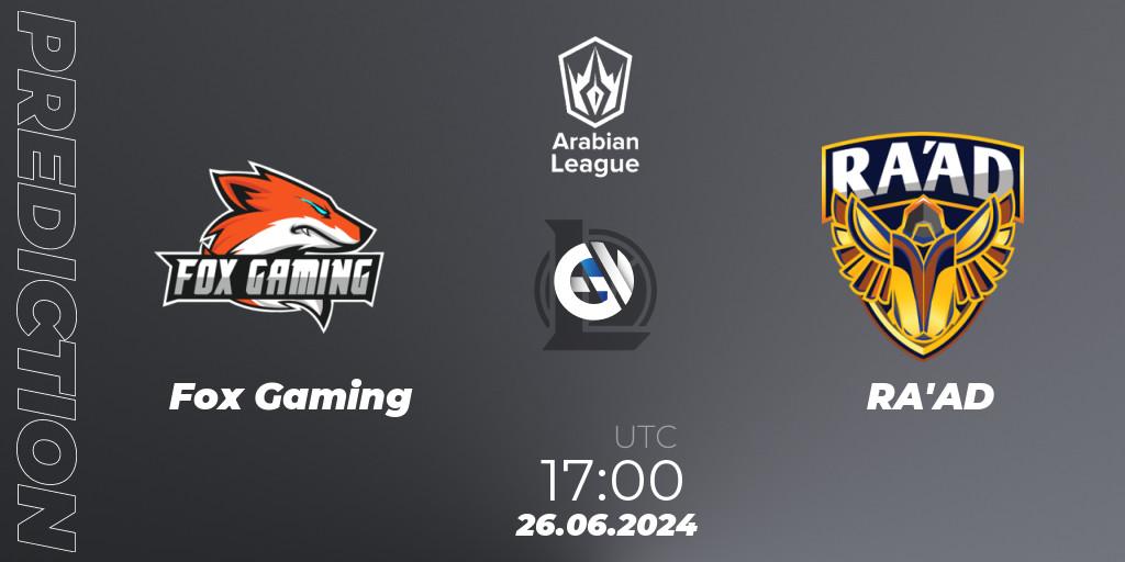 Fox Gaming contre RA'AD : prédiction de match. 25.06.2024 at 17:00. LoL, Arabian League Summer 2024