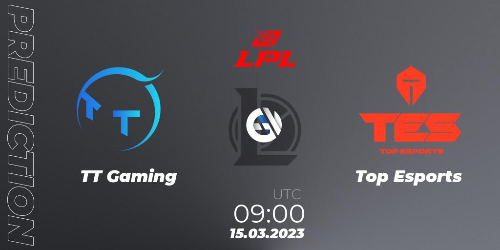 TT Gaming contre Top Esports : prédiction de match. 15.03.2023 at 09:00. LoL, LPL Spring 2023 - Group Stage