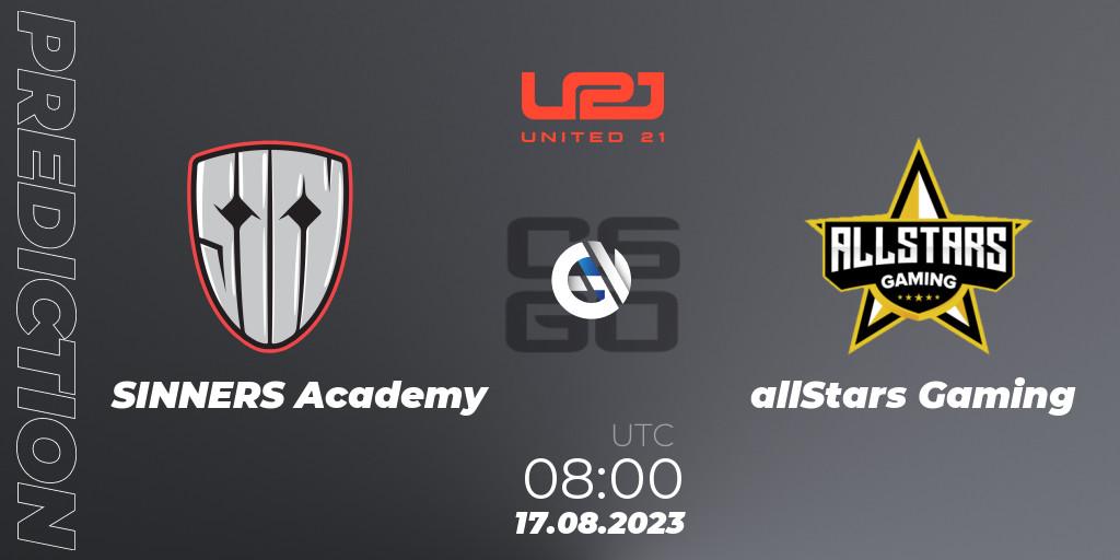 SINNERS Academy contre allStars Gaming : prédiction de match. 17.08.23. CS2 (CS:GO), United21 Season 5