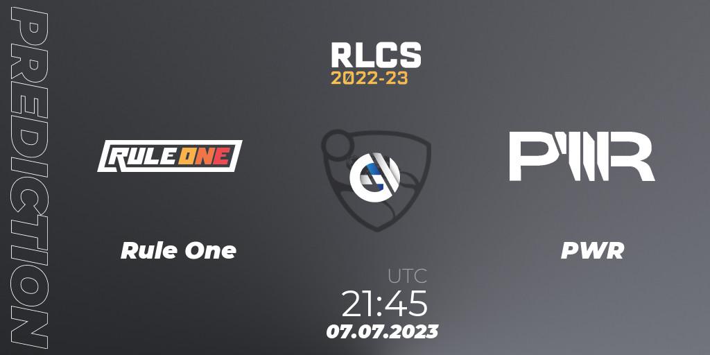 Rule One contre PWR : prédiction de match. 07.07.2023 at 22:00. Rocket League, RLCS 2022-23 Spring Major