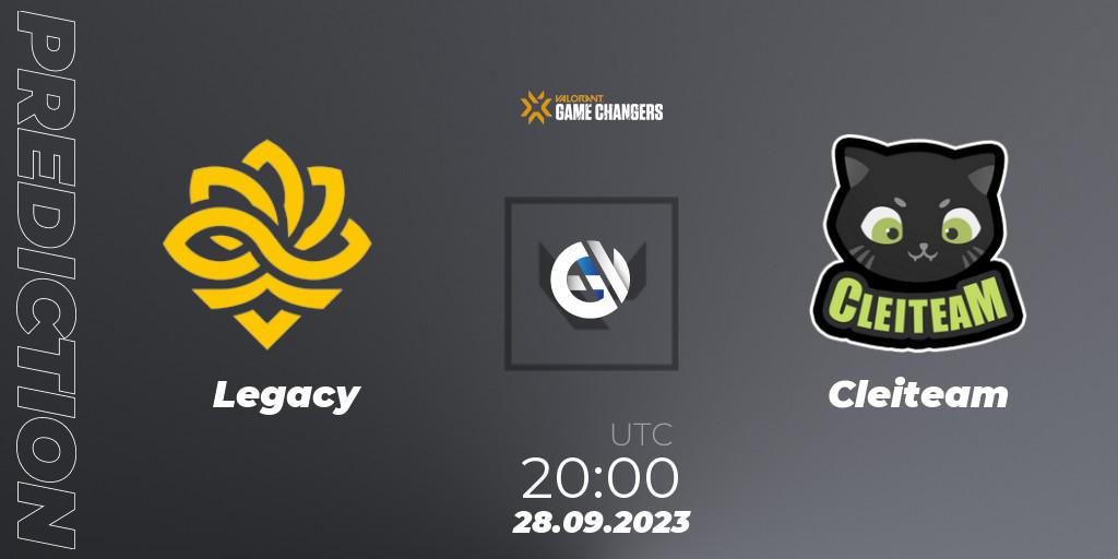 Legacy contre Cleiteam : prédiction de match. 28.09.2023 at 20:00. VALORANT, VCT 2023: Game Changers Brazil Series 2