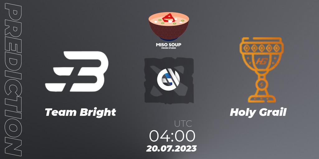 Team Bright contre Holy Grail : prédiction de match. 20.07.2023 at 04:04. Dota 2, Moon Studio Miso Soup