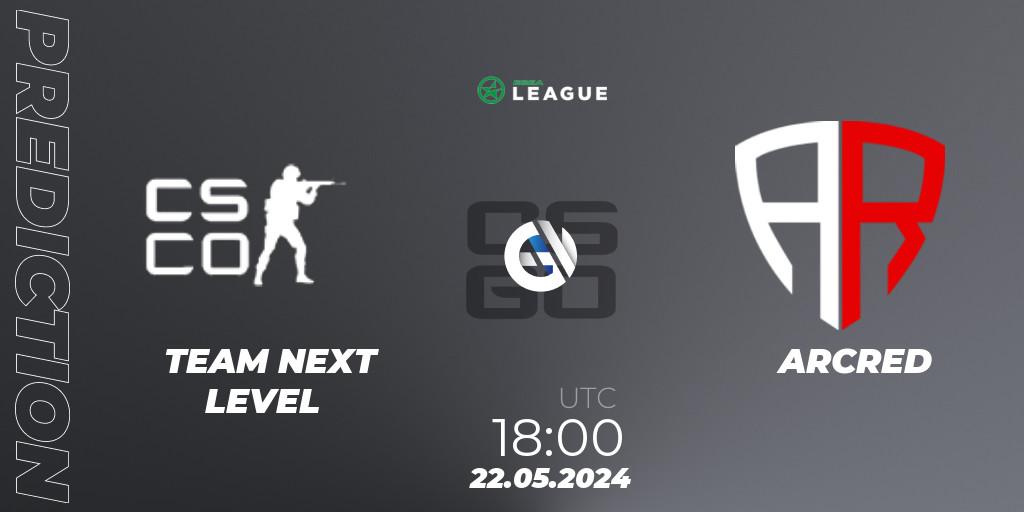 TEAM NEXT LEVEL contre ARCRED : prédiction de match. 22.05.2024 at 18:00. Counter-Strike (CS2), ESEA Season 49: Advanced Division - Europe