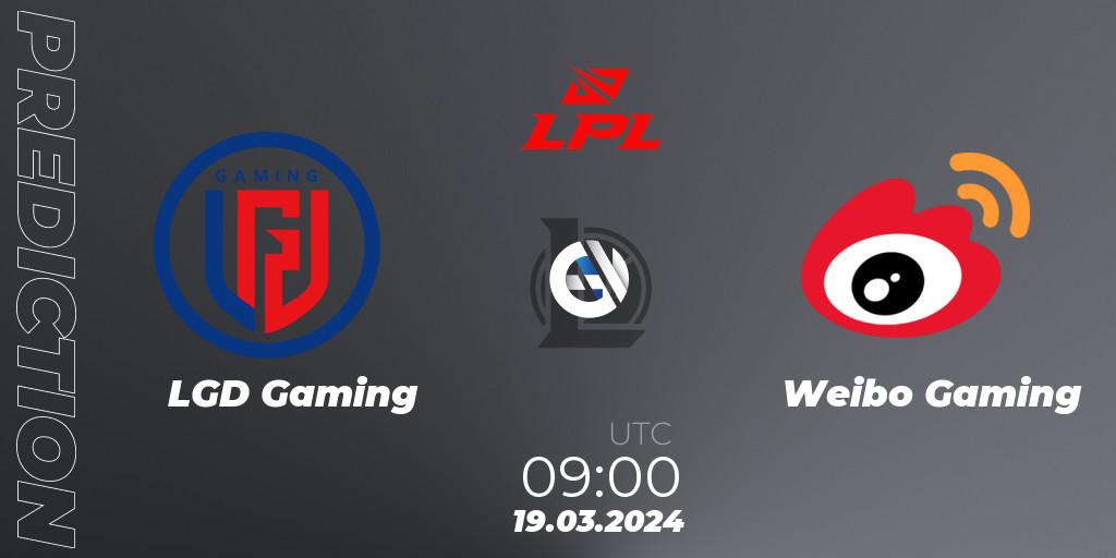 LGD Gaming contre Weibo Gaming : prédiction de match. 19.03.24. LoL, LPL Spring 2024 - Group Stage