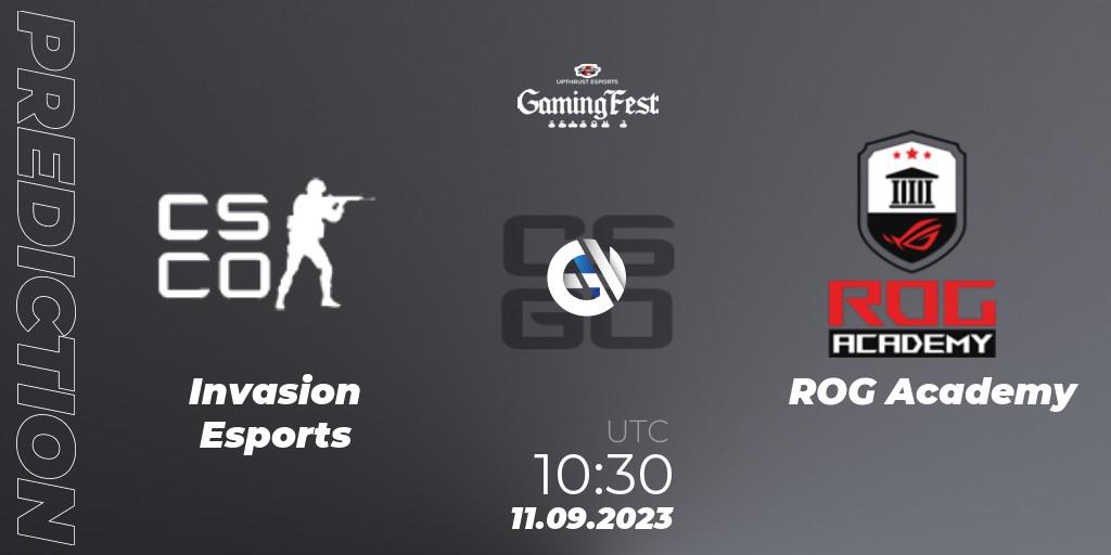 Invasion Esports contre ROG Academy : prédiction de match. 11.09.2023 at 10:30. Counter-Strike (CS2), Upthrust Esports GamingFest Season 3