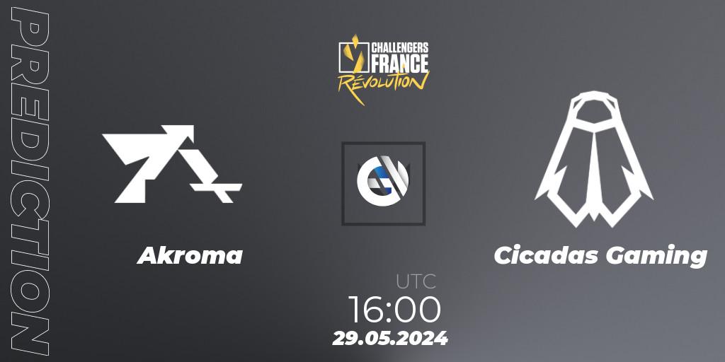 Akroma contre Cicadas Gaming : prédiction de match. 29.05.2024 at 16:00. VALORANT, VALORANT Challengers 2024 France: Revolution Split 2