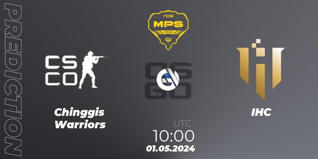 Chinggis Warriors contre IHC : prédiction de match. 01.05.2024 at 10:00. Counter-Strike (CS2), MESA Pro Series: Spring 2024