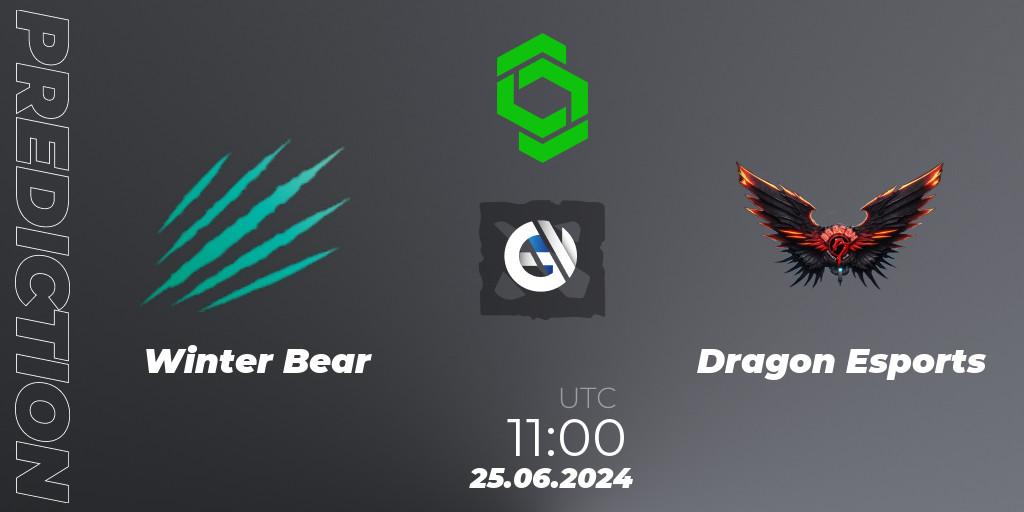 Winter Bear contre Dragon Esports : prédiction de match. 25.06.2024 at 11:15. Dota 2, CCT Dota 2 Series 1