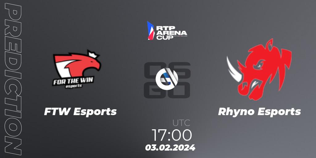 FTW Esports contre Rhyno Esports : prédiction de match. 03.02.2024 at 17:30. Counter-Strike (CS2), RTP Arena Cup 2024