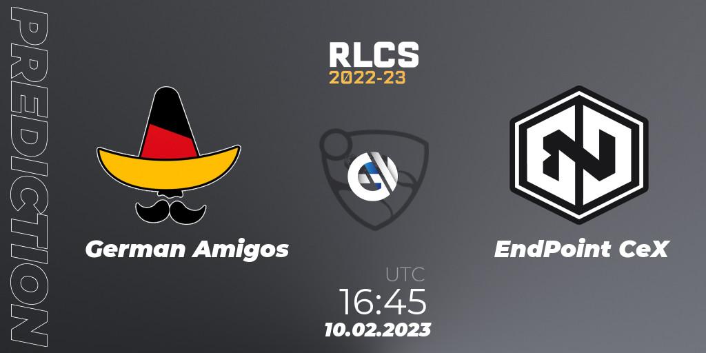 German Amigos contre EndPoint CeX : prédiction de match. 10.02.2023 at 16:45. Rocket League, RLCS 2022-23 - Winter: Europe Regional 2 - Winter Cup