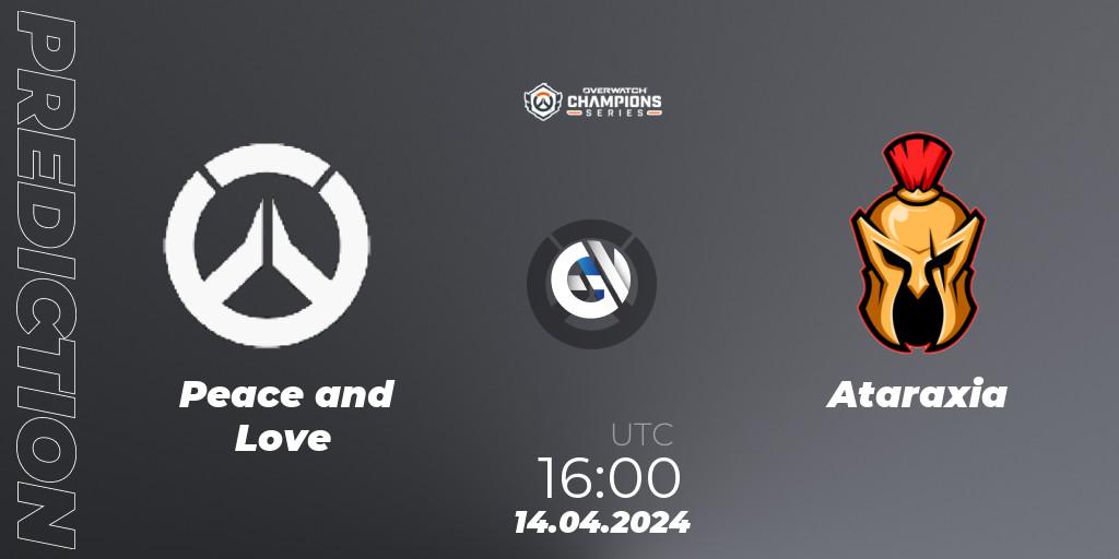 Peace and Love contre Ataraxia : prédiction de match. 14.04.2024 at 16:00. Overwatch, Overwatch Champions Series 2024 - EMEA Stage 2 Group Stage