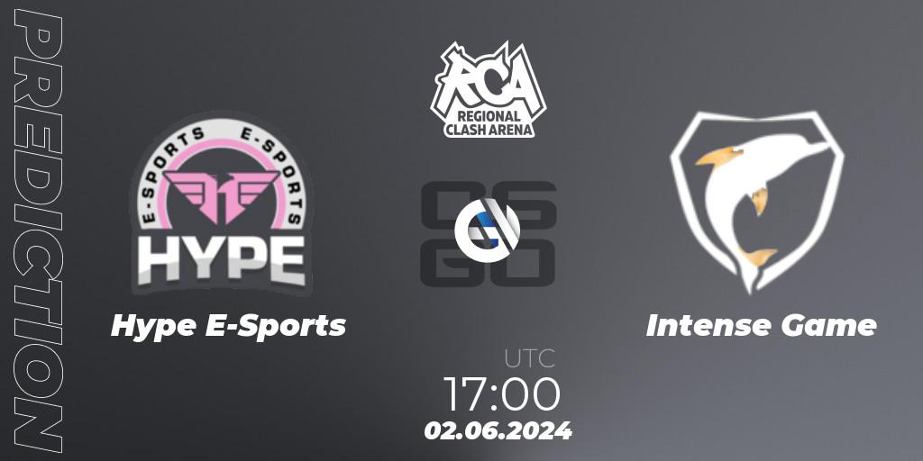 Hype E-Sports contre Intense Game : prédiction de match. 02.06.2024 at 17:00. Counter-Strike (CS2), Regional Clash Arena South America: Closed Qualifier