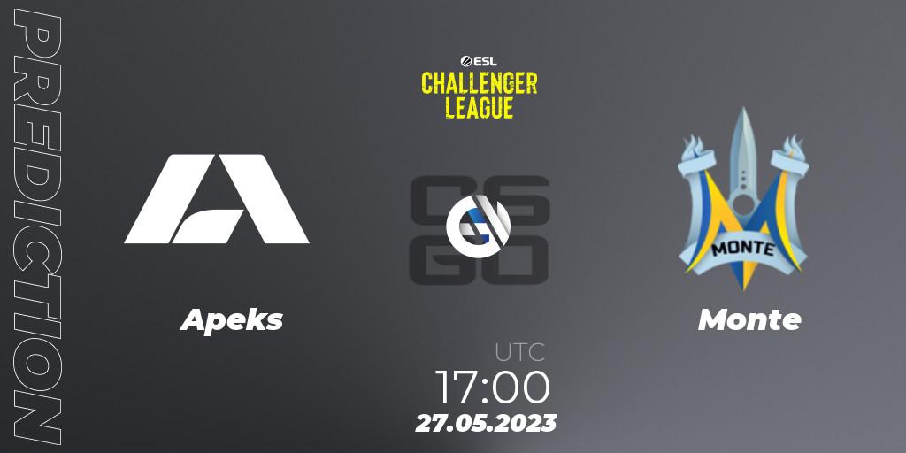 Apeks contre Monte : prédiction de match. 27.05.2023 at 17:00. Counter-Strike (CS2), ESL Challenger League Season 45: Europe