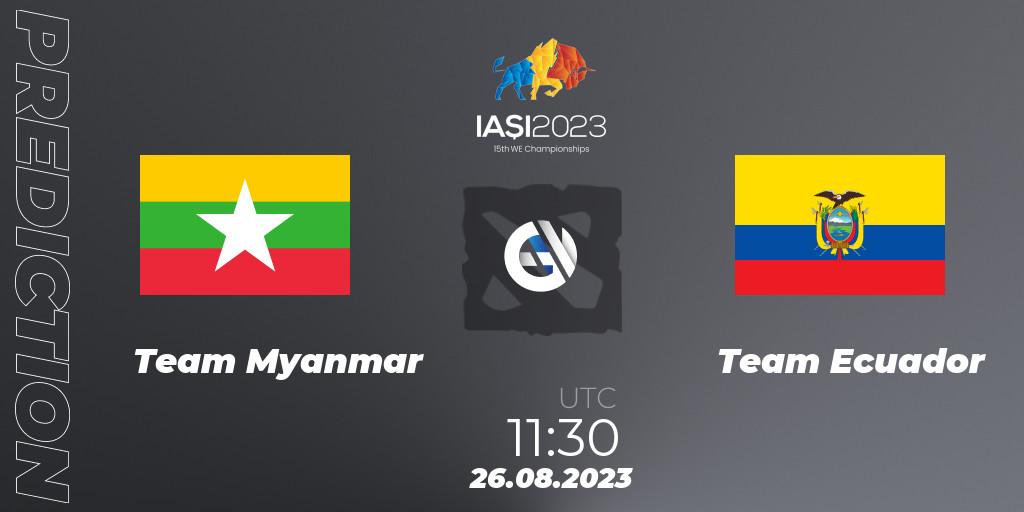 Team Myanmar contre Team Ecuador : prédiction de match. 26.08.23. Dota 2, IESF World Championship 2023
