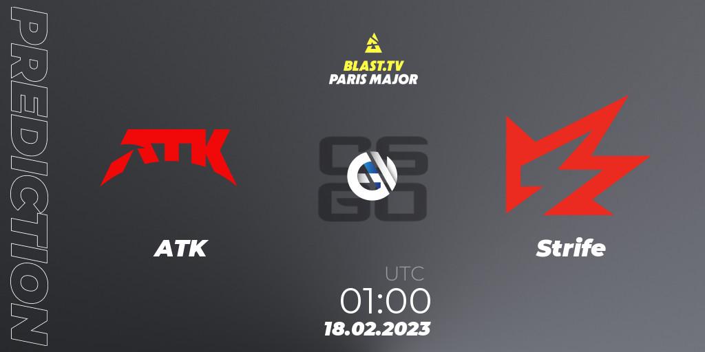 ATK contre Strife : prédiction de match. 18.02.2023 at 01:05. Counter-Strike (CS2), BLAST.tv Paris Major 2023 North America RMR Closed Qualifier