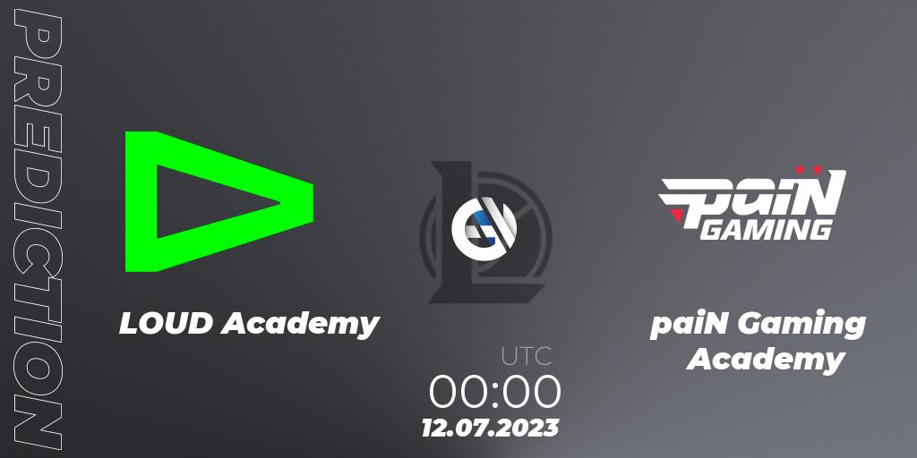 LOUD Academy contre paiN Gaming Academy : prédiction de match. 12.07.2023 at 00:00. LoL, CBLOL Academy Split 2 2023 - Group Stage