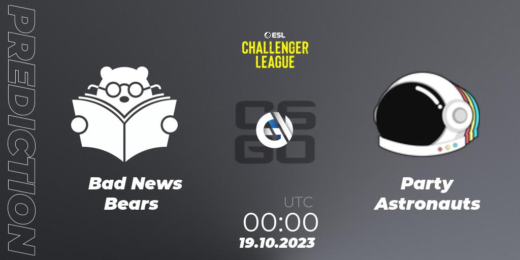 Bad News Bears contre Party Astronauts : prédiction de match. 19.10.23. CS2 (CS:GO), ESL Challenger League Season 46: North America