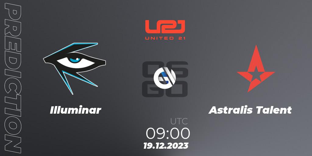 Illuminar contre Astralis Talent : prédiction de match. 19.12.2023 at 10:00. Counter-Strike (CS2), United21 Season 9