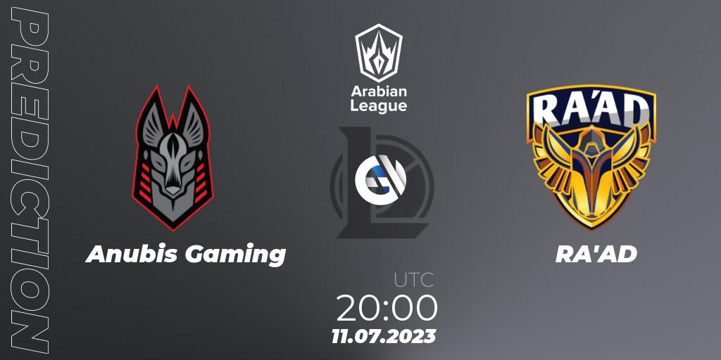 Anubis Gaming contre RA'AD : prédiction de match. 11.07.2023 at 20:00. LoL, Arabian League Summer 2023 - Group Stage