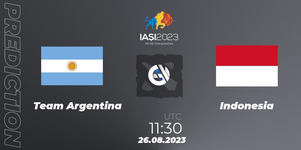 Team Argentina contre Indonesia : prédiction de match. 26.08.2023 at 19:30. Dota 2, IESF World Championship 2023