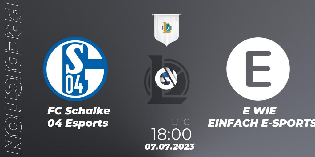 FC Schalke 04 Esports contre E WIE EINFACH E-SPORTS : prédiction de match. 07.07.23. LoL, Prime League Summer 2023 - Group Stage