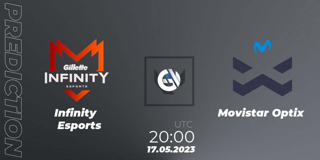 Infinity Esports contre Movistar Optix : prédiction de match. 17.05.2023 at 17:00. VALORANT, VALORANT Challengers 2023: LAS Split 2 - Regular Season