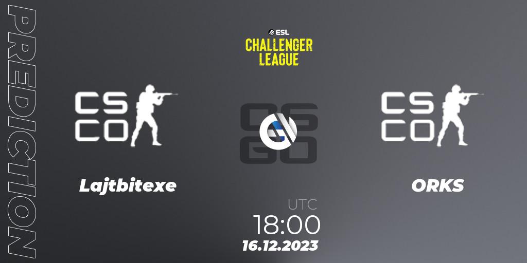 Lajtbitexe contre ORKS : prédiction de match. 16.12.2023 at 18:00. Counter-Strike (CS2), ESL Challenger League Season 46 Relegation: Europe