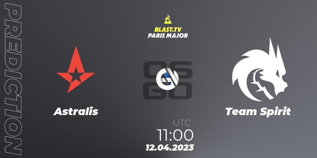 Astralis contre Team Spirit : prédiction de match. 12.04.2023 at 10:50. Counter-Strike (CS2), BLAST.tv Paris Major 2023 Europe RMR B