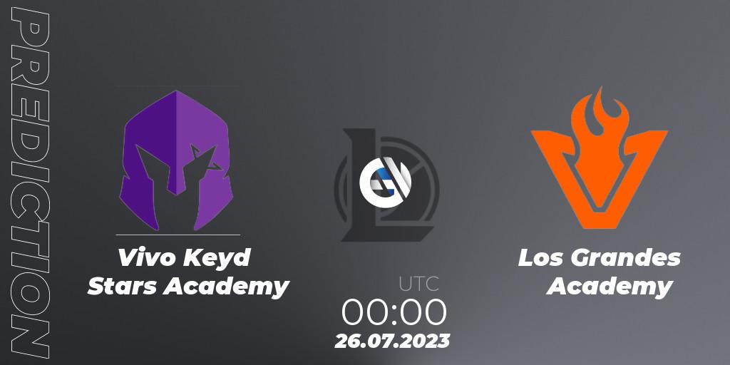 Vivo Keyd Stars Academy contre Los Grandes Academy : prédiction de match. 26.07.2023 at 00:00. LoL, CBLOL Academy Split 2 2023 - Group Stage