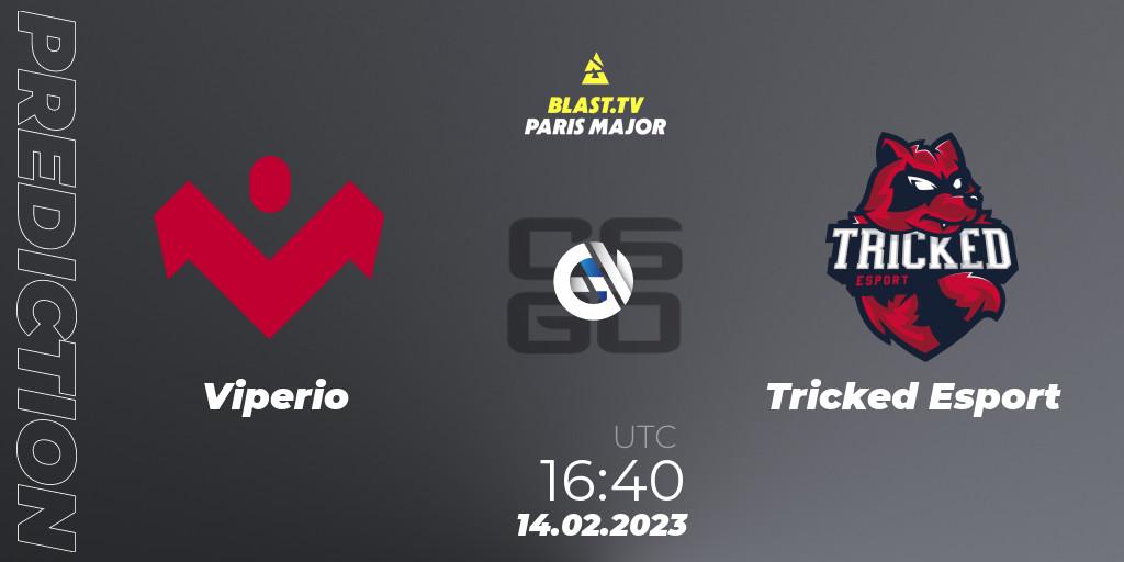 Viperio contre Tricked Esport : prédiction de match. 14.02.2023 at 16:50. Counter-Strike (CS2), BLAST.tv Paris Major 2023 Europe RMR Open Qualifier