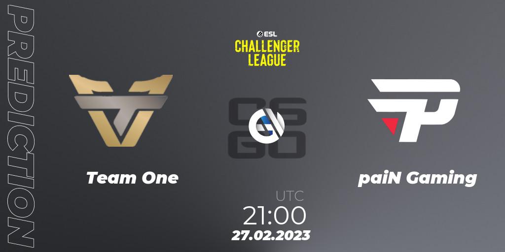 Team One contre paiN Gaming : prédiction de match. 27.02.2023 at 21:00. Counter-Strike (CS2), ESL Challenger League Season 44: North America