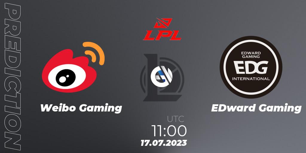 Weibo Gaming contre EDward Gaming : prédiction de match. 17.07.2023 at 11:00. LoL, LPL Summer 2023 Regular Season