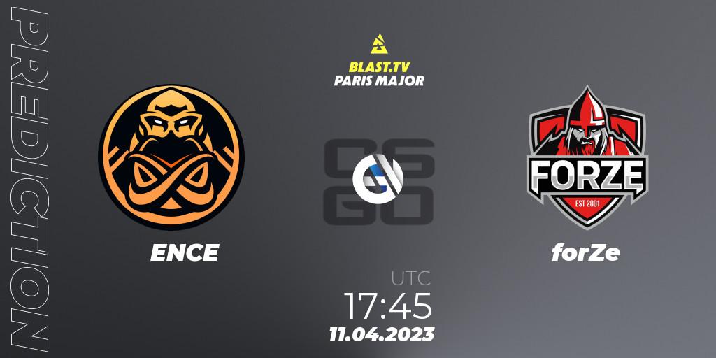 ENCE contre forZe : prédiction de match. 11.04.2023 at 17:35. Counter-Strike (CS2), BLAST.tv Paris Major 2023 Europe RMR B