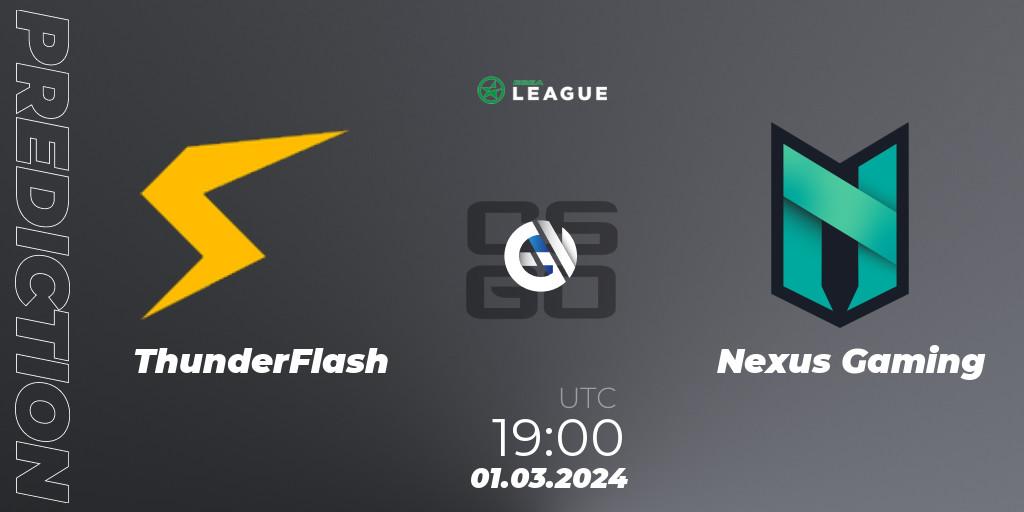 ThunderFlash contre Nexus Gaming : prédiction de match. 01.03.24. CS2 (CS:GO), ESEA Season 48: Advanced Division - Europe