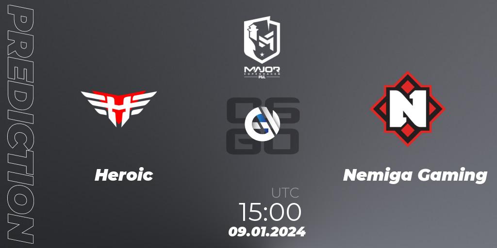 Heroic contre Nemiga Gaming : prédiction de match. 09.01.2024 at 15:00. Counter-Strike (CS2), PGL CS2 Major Copenhagen 2024 Europe RMR Open Qualifier 1