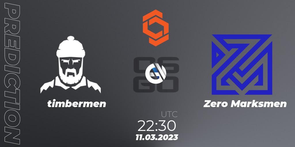 timbermen contre Zero Marksmen : prédiction de match. 11.03.2023 at 22:30. Counter-Strike (CS2), CCT North America Series #4