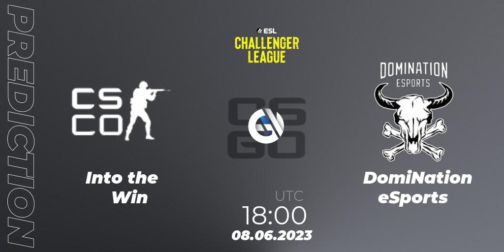 Into the Win contre DomiNation eSports : prédiction de match. 08.06.2023 at 18:00. Counter-Strike (CS2), ESL Challenger League Season 45 Europe Relegation