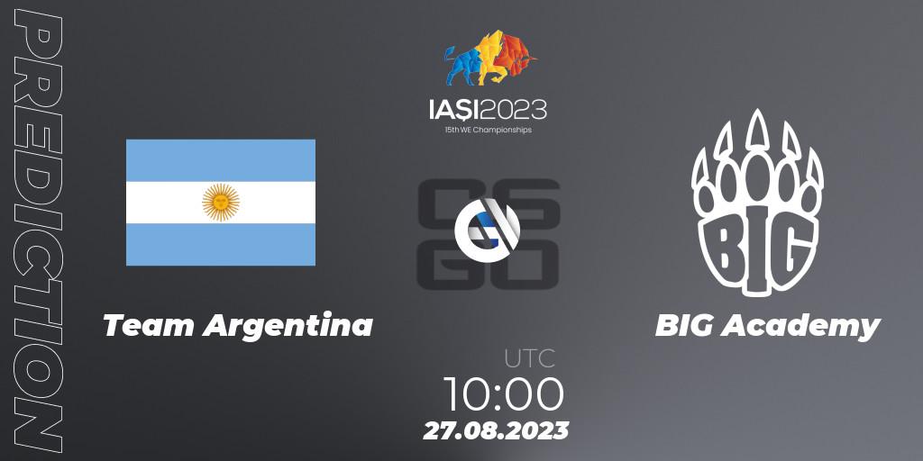 Team Argentina contre BIG Academy : prédiction de match. 27.08.2023 at 14:15. Counter-Strike (CS2), IESF World Esports Championship 2023