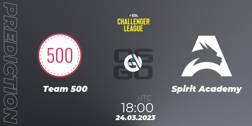 Team 500 contre Spirit Academy : prédiction de match. 24.03.23. CS2 (CS:GO), ESL Challenger League Season 44 Relegation: Europe