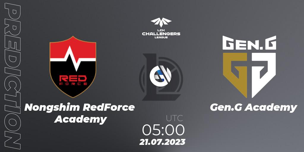 Nongshim RedForce Academy contre Gen.G Academy : prédiction de match. 21.07.2023 at 05:00. LoL, LCK Challengers League 2023 Summer - Group Stage