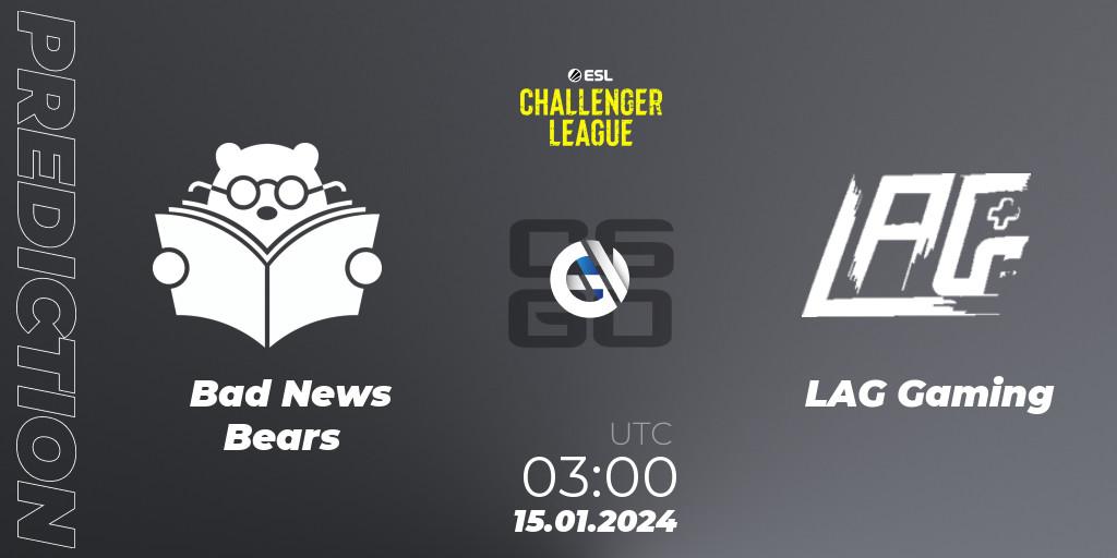 Bad News Bears contre LAG Gaming : prédiction de match. 15.01.24. CS2 (CS:GO), ESL Challenger League Season 46 Relegation: North America