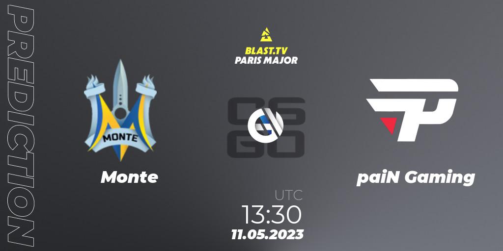 Monte contre paiN Gaming : prédiction de match. 11.05.2023 at 12:25. Counter-Strike (CS2), BLAST Paris Major 2023 Challengers Stage