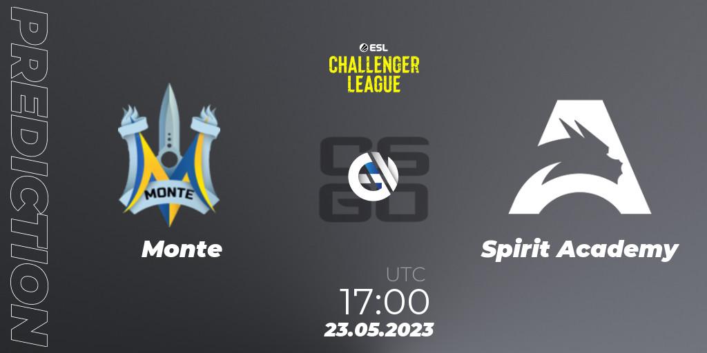Monte contre Spirit Academy : prédiction de match. 24.05.2023 at 12:00. Counter-Strike (CS2), ESL Challenger League Season 45: Europe