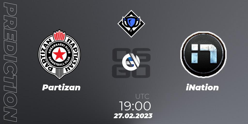 Partizan contre iNation : prédiction de match. 27.02.2023 at 19:00. Counter-Strike (CS2), RES Season 4