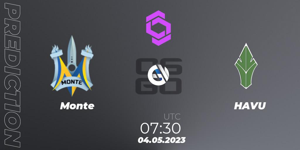 Monte contre HAVU : prédiction de match. 04.05.2023 at 07:30. Counter-Strike (CS2), CCT West Europe Series #3