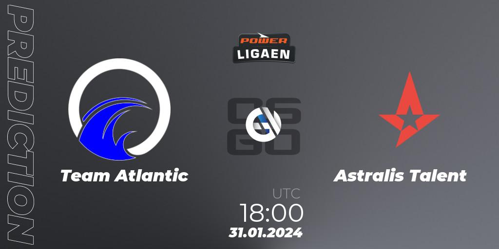 Team Atlantic contre Astralis Talent : prédiction de match. 31.01.2024 at 18:00. Counter-Strike (CS2), Dust2.dk Ligaen Season 25