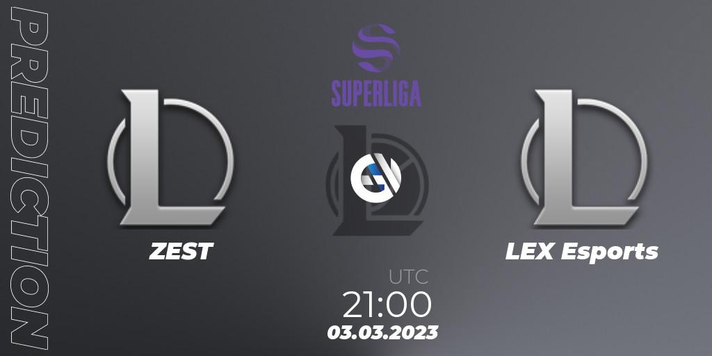 ZEST contre LEX Esports : prédiction de match. 03.03.2023 at 21:00. LoL, LVP Superliga 2nd Division Spring 2023 - Group Stage