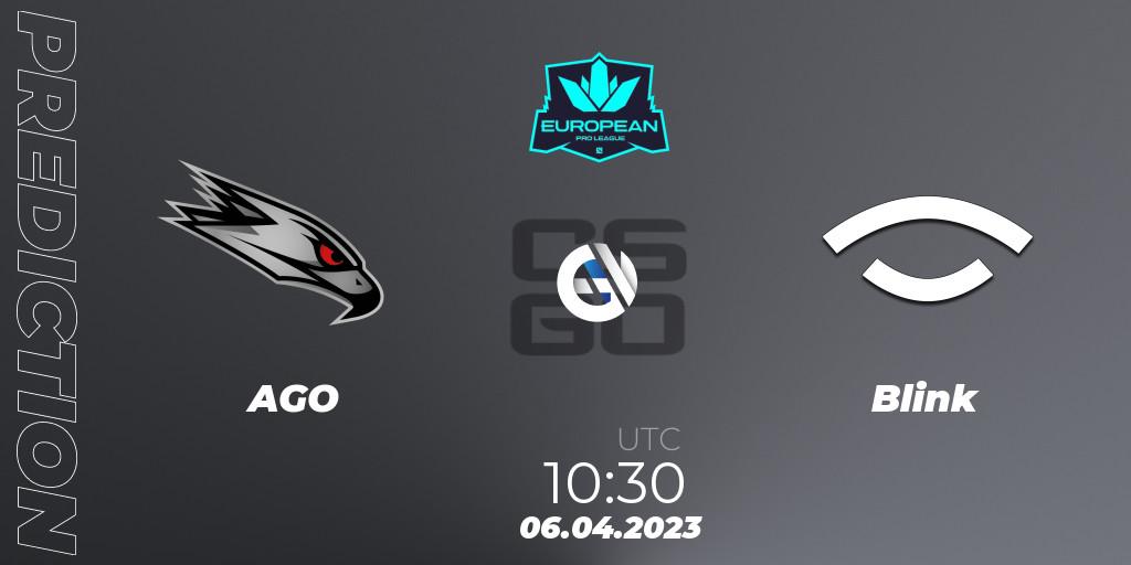 AGO contre Blink : prédiction de match. 06.04.2023 at 10:30. Counter-Strike (CS2), European Pro League Season 7